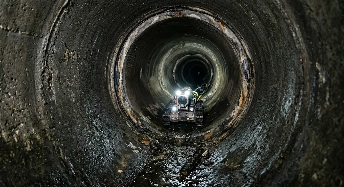 Robotic sewer camera inspecting pipe interior for Drain Snake Service in Sheboygan Falls